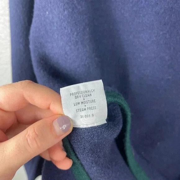 Vintage Pendleton Merino Wool Cardigan Sweater Navy Green Trim Gold Buttons L - Picture 9 of 10